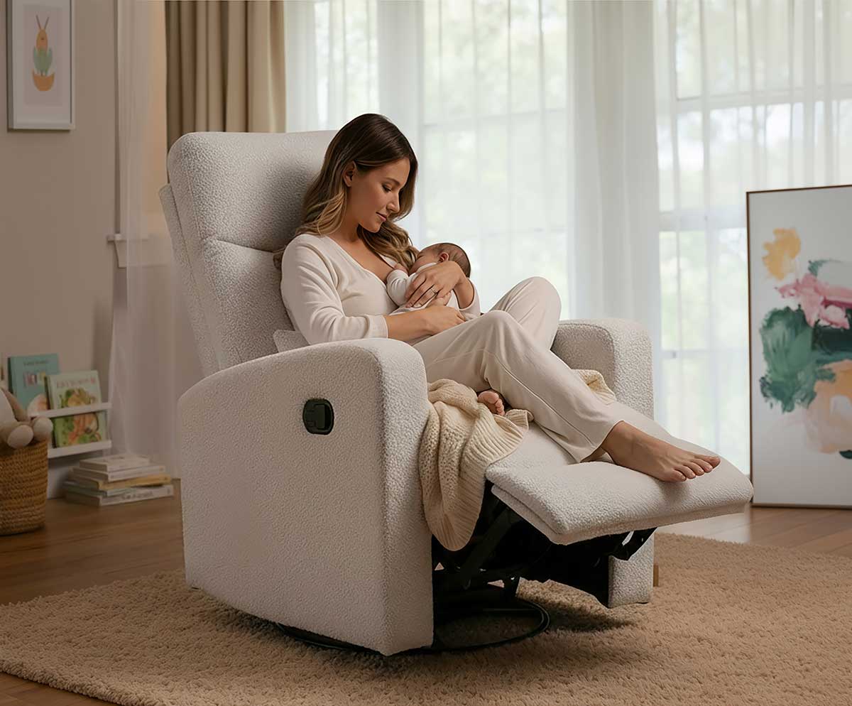 COCOON PLUSH Recliner Glider Chair - Boucle Light Grey - Image 5