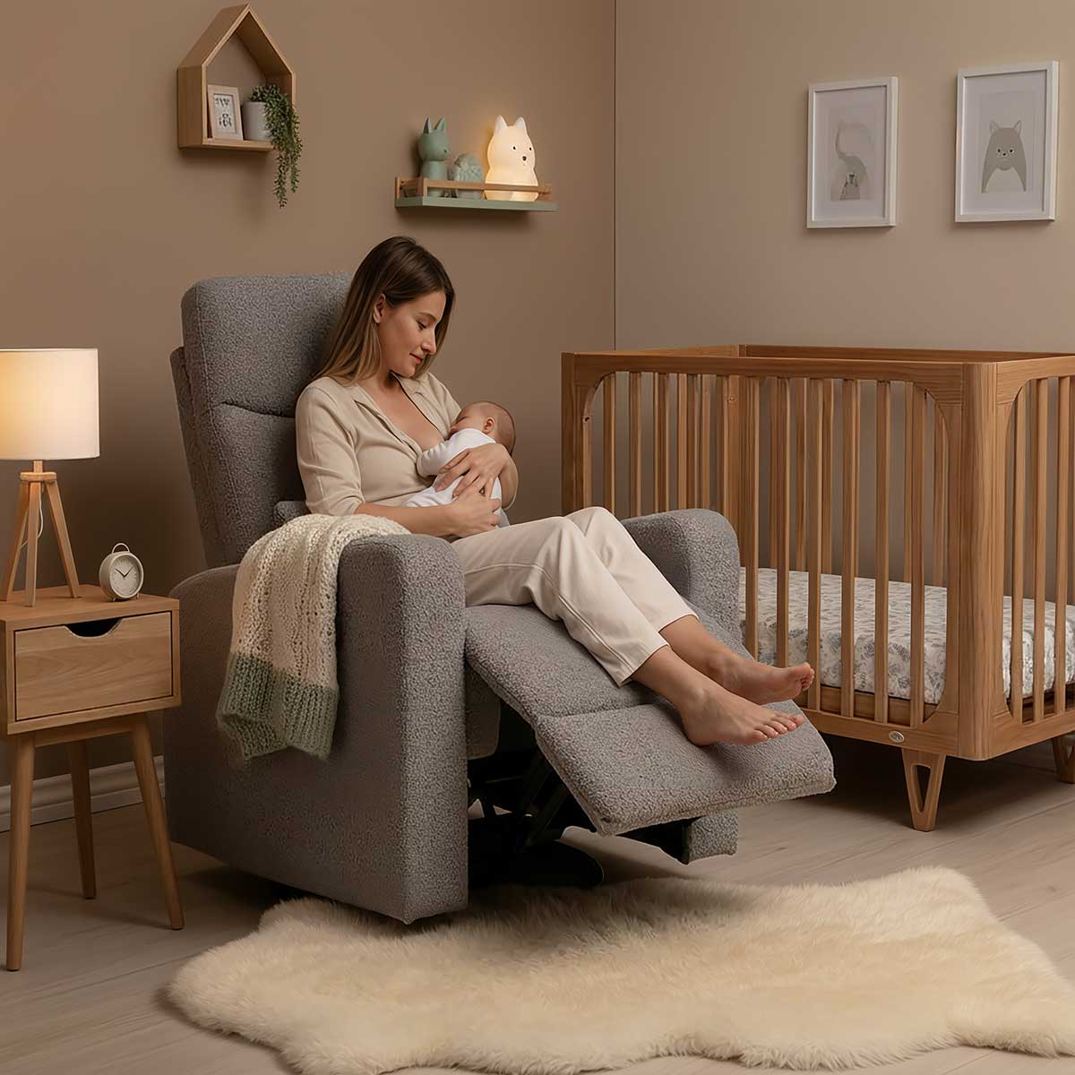 COCOON PLUSH Recliner Glider Chair - Boucle Dove Grey - Image 6